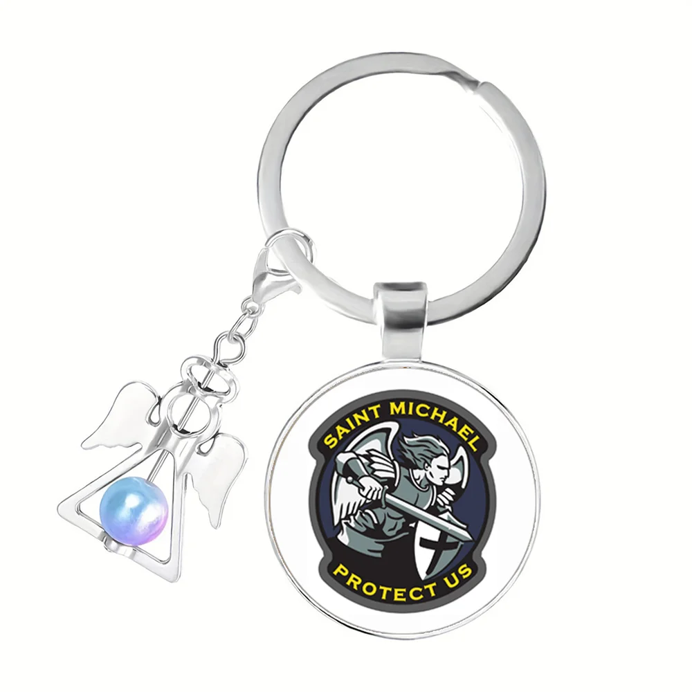 Popular Keychains Archangel St.Michael Protect Me Saint Shield Protection Charm Russian Orhodox Keyrings Jewelry For Holy Gif