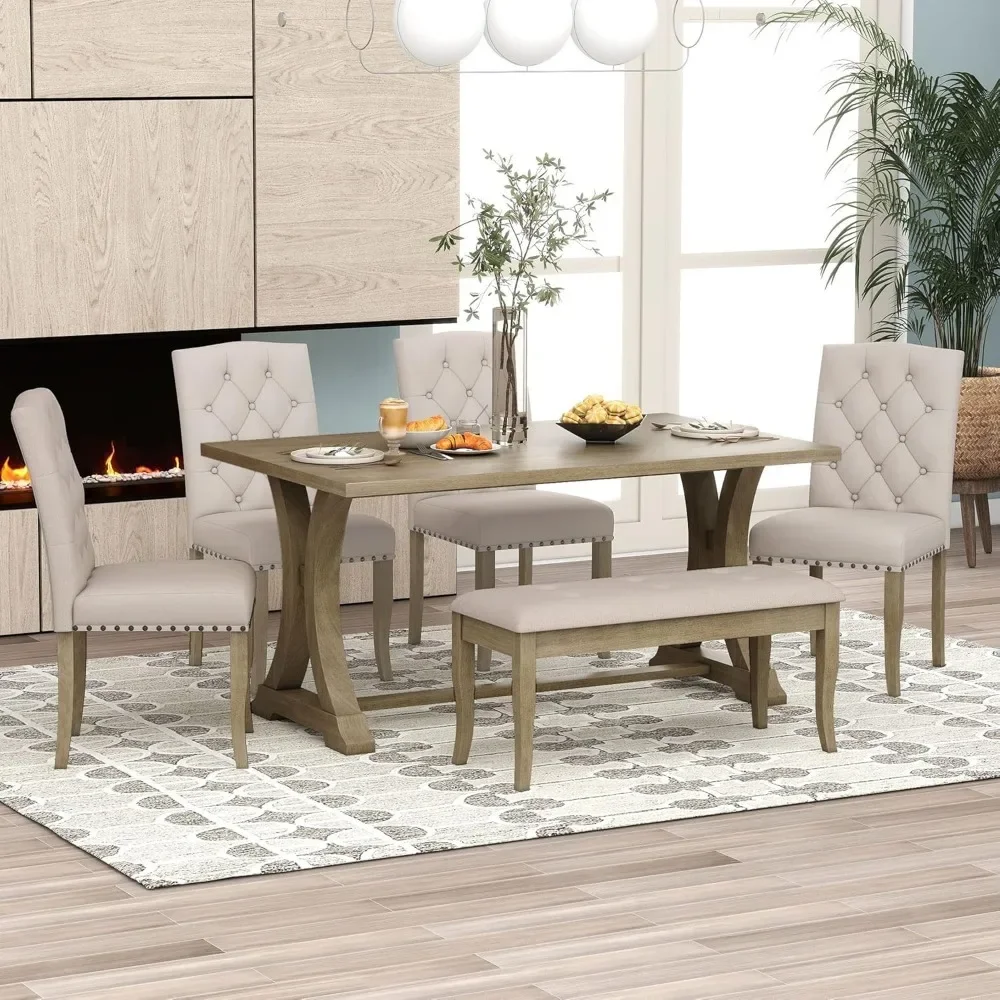 6-Piece Dining Set Designs Classic and Traditional Style Includes Dining Table, 4 Upholstered Chairs & Bench Dining Room Sets