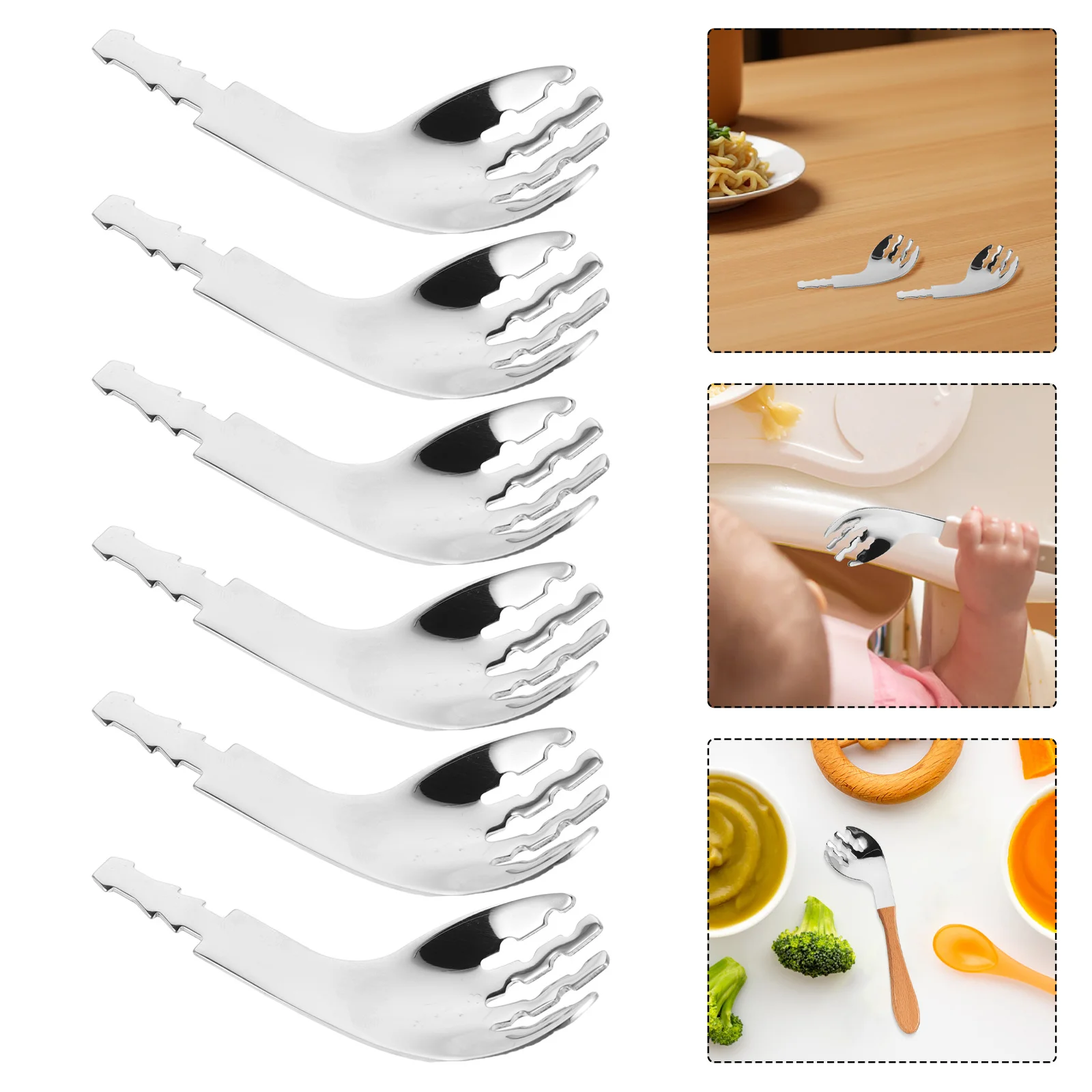 

6Pcs Detachable Adaptive Fork Head Stainless Steel Replacement Parts for Utensils Daily Family Meals Daycare