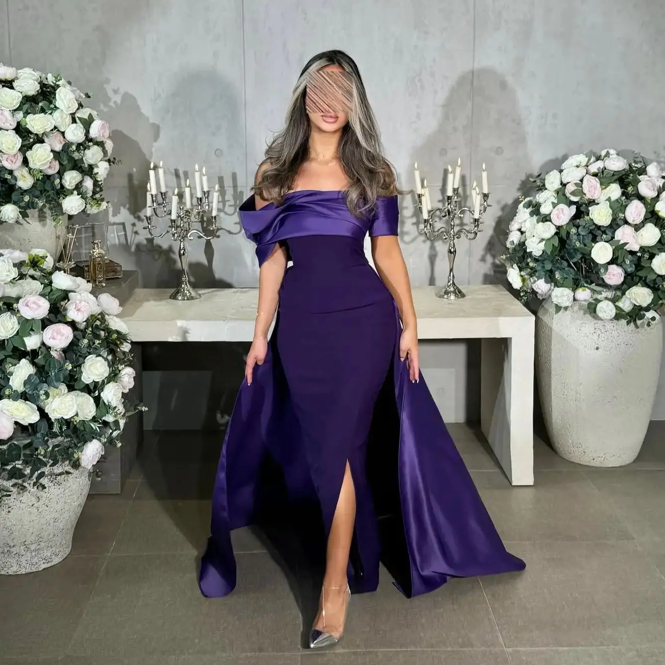 AsaNagi Saudi Elegantes Lila Meerjungfrau Abendkleid Damen Satin Party Abendkleid Bodenlang Kleider für besondere Anlässe individuell gestaltet