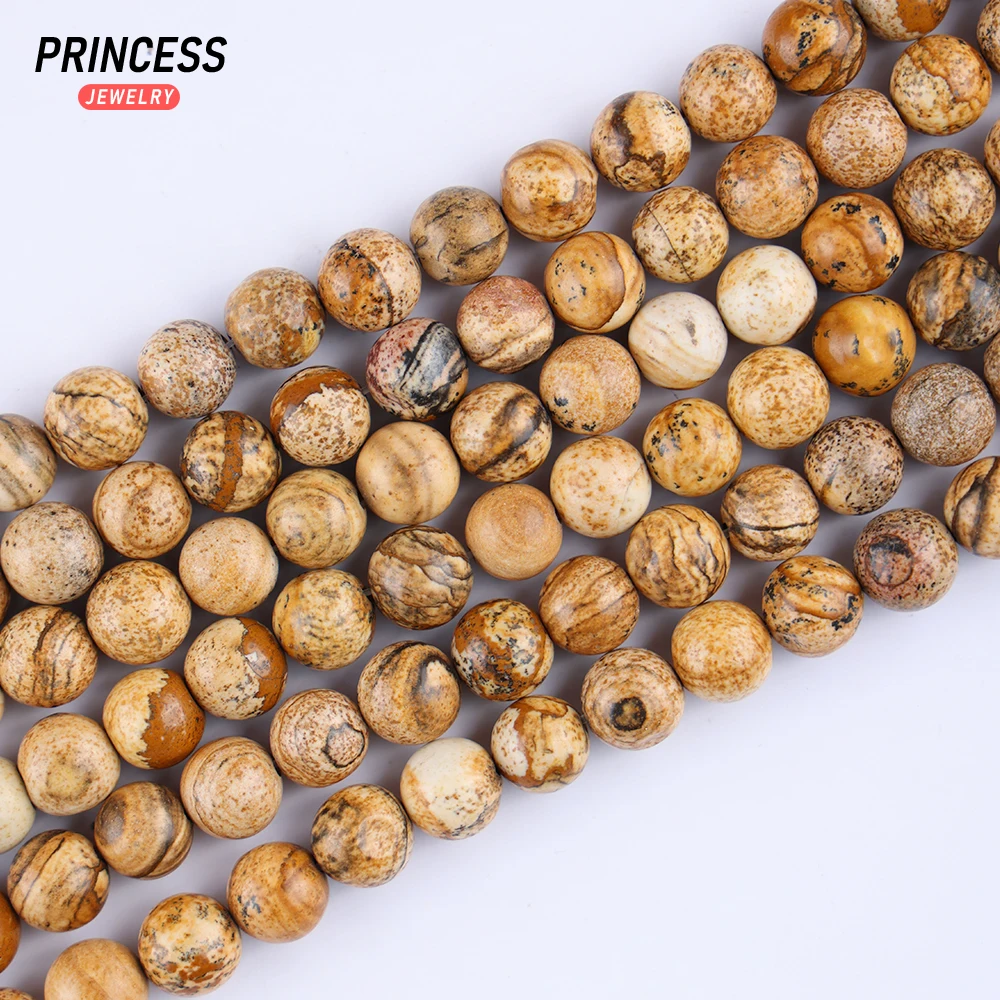 A ++ Natural Picture Jasper 4 6 8 10 12mm perline sciolte per gioielli che fanno collana braccialetto ricamo accessori fai da te