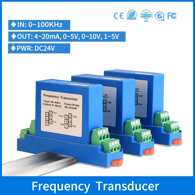 

40-60hz 45-55hz Frequency Transducer High Frequency Transmitter with input 0-6KHz-100KHz,output 0-10V 4-20mA