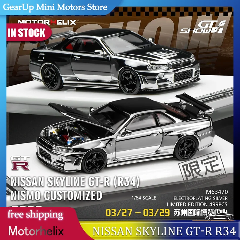 

New In Stock Motorhelix Mh 1:64 Nissan Skyline Gt-R (R34) Nismo Customized Alloy Miniature Diecast Model Gt Show Kids Toys Gift