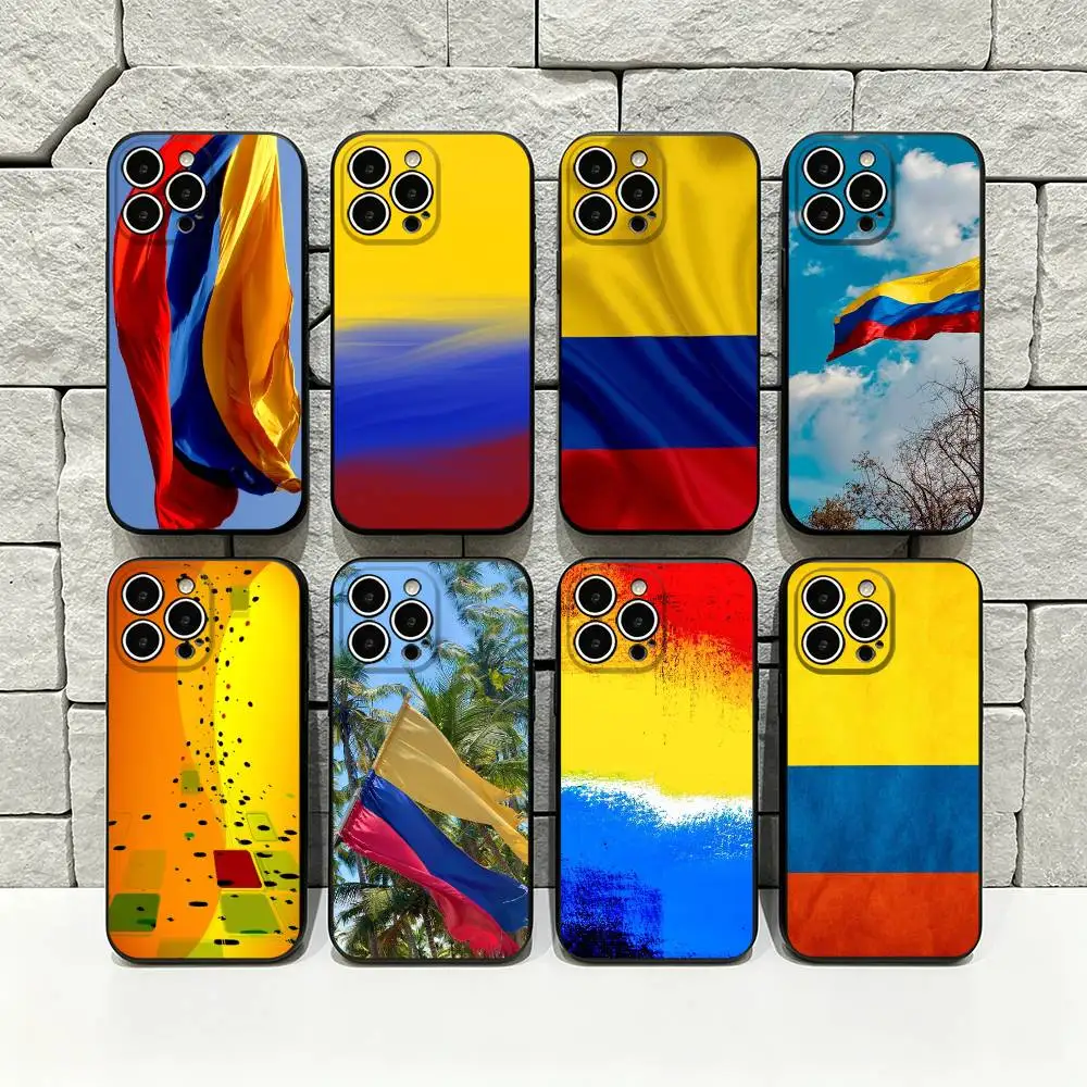 

Colombia Flag Banners Phone Case For iPhone 17 16 15 14 13 12 11 Pro Max 17 Air 16E XR 7 8 Plus SE2 Black Cover