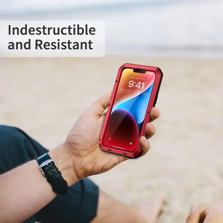 Heavy Duty Shockproof Aluminium Metal Case For iPhone 15 14 13 12 11 Pro Max XS XR 8 7 Plus Rugged Armor Cover Screen Protector