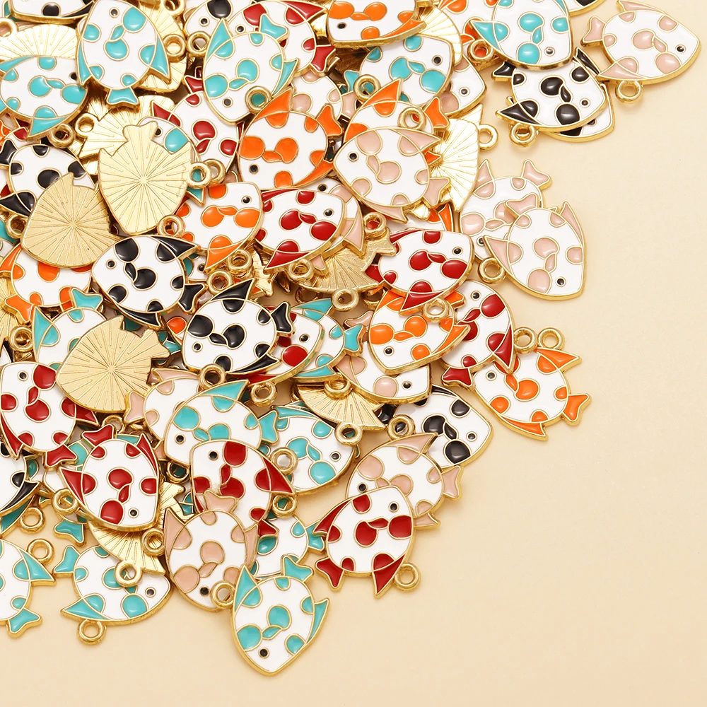 10 Stücke 15x14mm Zufällige Farben Mix Emaille Fisch Charms Legierung Ozean Tier Anhänger Für DIY Schmuck Machen Nette Ohrringe Armband – Detail 4