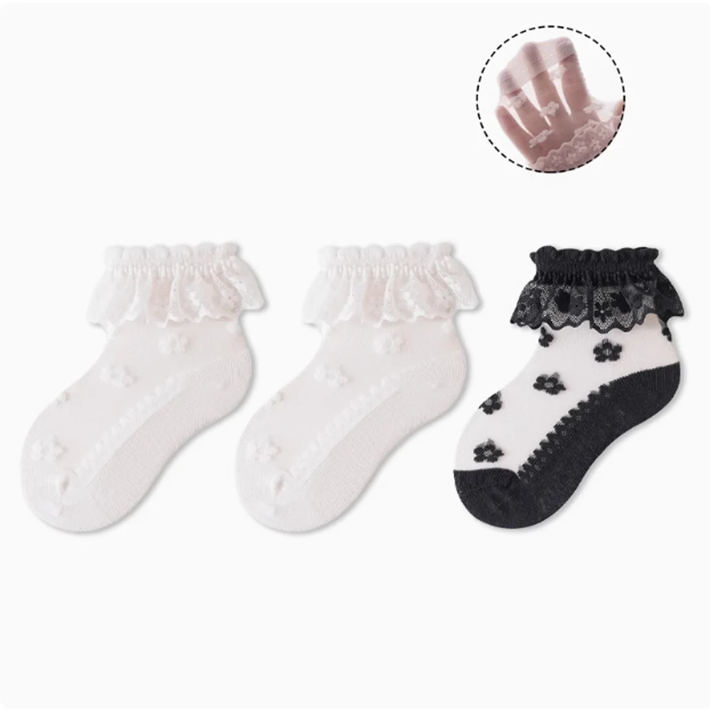 3pairs/lot kids Girls' summer thin mesh socks baby lace socks mosquito proof socks ice silk socks ultra-thin children's socks