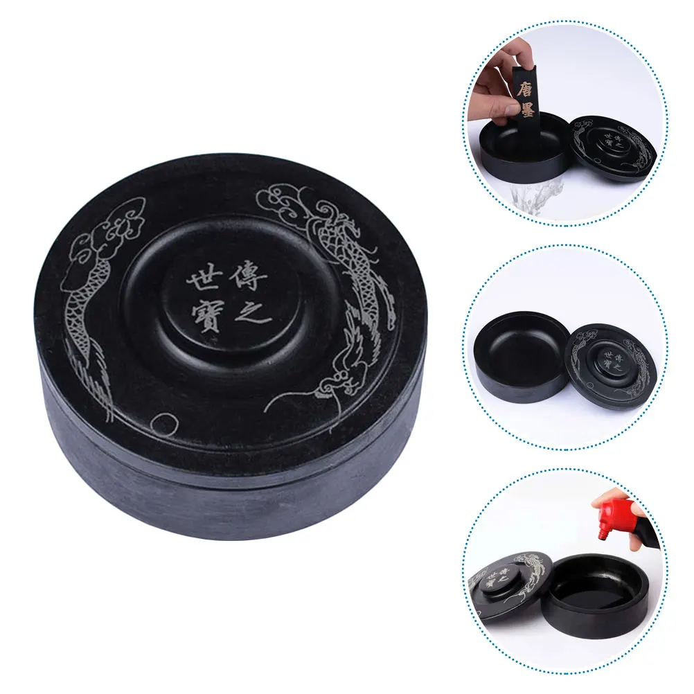 

1pc Inkstone With Lid Round Calligraphy Inkslab Black Durable High Quality Painting Writing Tool Traditional Ink Grinding Stone