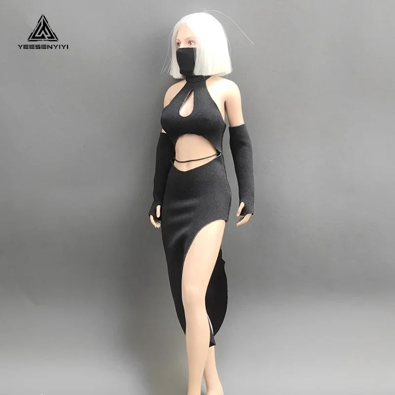 1/6 Scale Female Soldier Black Slim Cheongsam High Fork Long Dress for 12inch Action Figures Ph TBL Doll Body YEESENYIYI