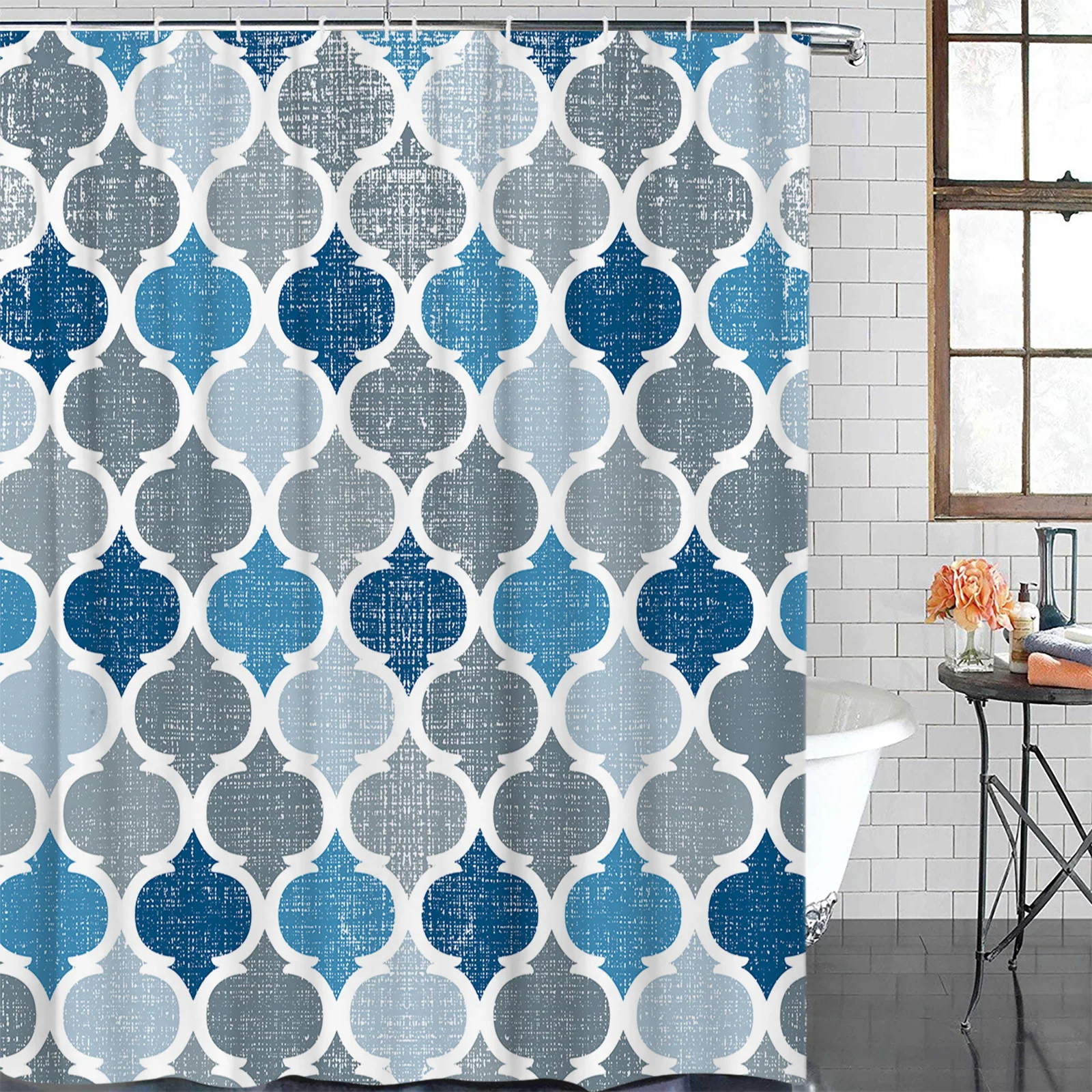 Vintage Geometric Blue Morocco Retro Waterproof Bathroom Decoration Shower Curtain Printed Bathtub Curtains Bathroom Accessories