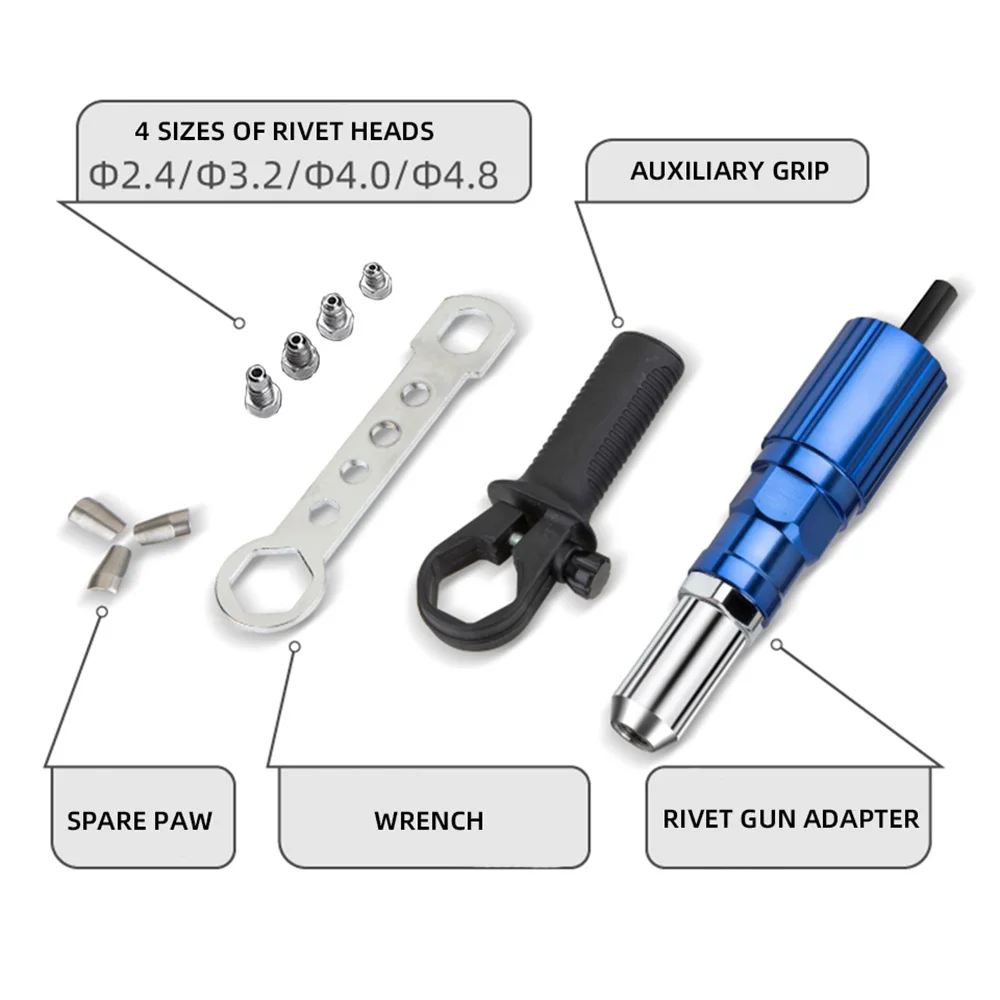 STONEGO-Adaptador de pistola eléctrica para remaches, herramienta de extracción de tuercas de remache de 2,4mm-4,8mm