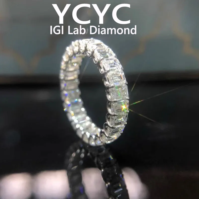 

Lab Grown Diamond Ring Solid14K White Gold Emerald Cut Diamond CVD HPHT DEF VS each 0.2ct -0.5ct engagement Ring ﻿eternity band