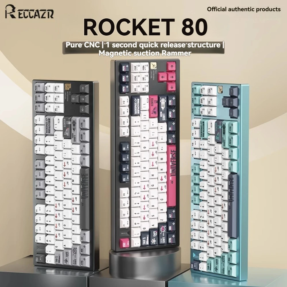 

Механическая клавиатура Rocket80, беспроводная трехрежимная прокладка с возможностью горячей замены, RGB, быстросъемная алюминиевая анодная игровая клавиатура для киберспорта на заказ