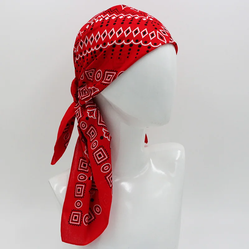 Rosso grande formato 68 CM sciarpa quadrata motivi geometrici stampa copricapo Bandana in cotone