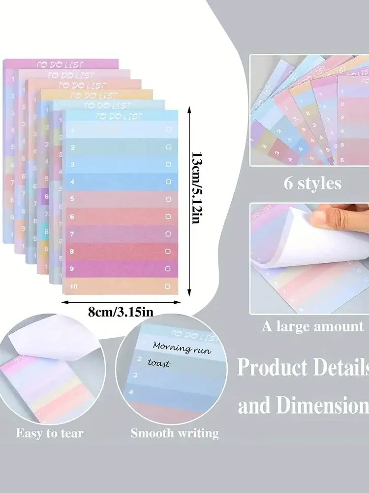 6PC To Do List Sticky Notes Multicolors Lined Sticky Notes Self Adhesive Sticky Notes Memo Pad To Do List For Office Notepad,Hom