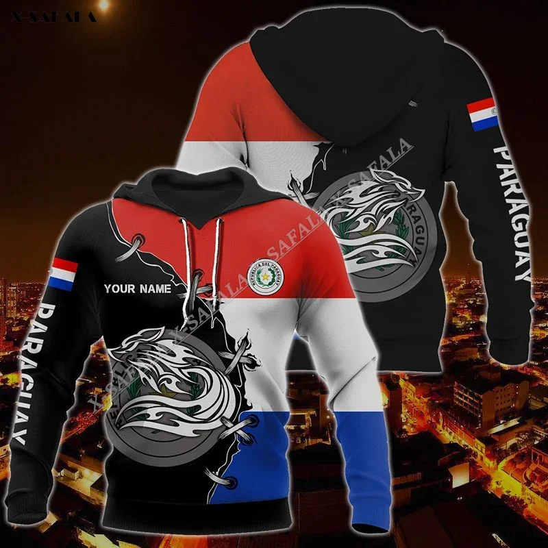 Paraguay Coat Of Arms Flag Tattoo 3D Full Print Hoodie Men's Adult Outwear Shirt Pullover Sweatshirt Jersey Jumper