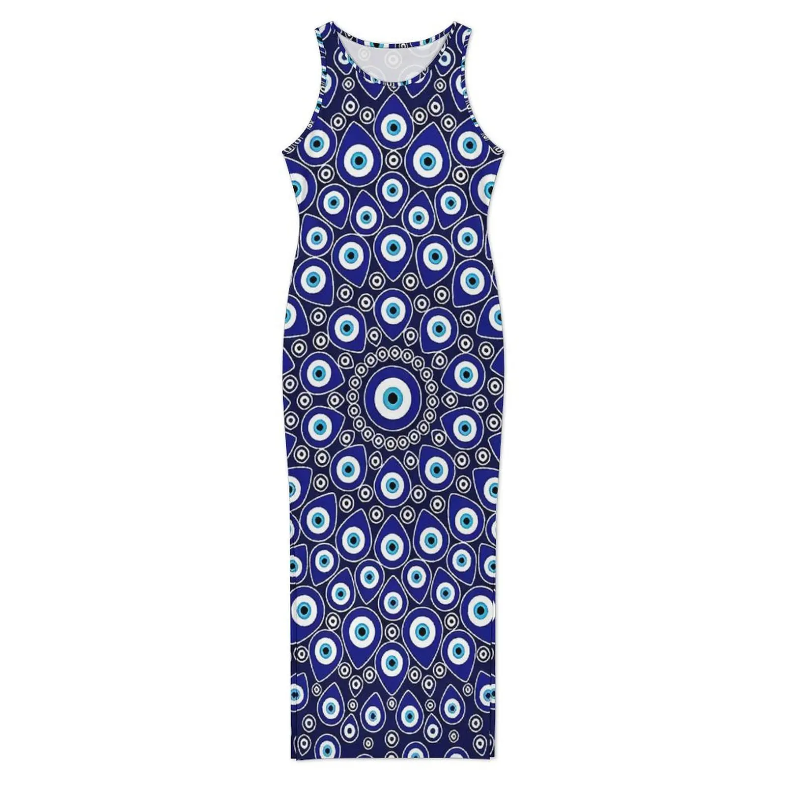 Evil Eye Print Bodycon Dress Verão Nazar Eye Circular Trendy Maxi Vestidos Mulher Sem Mangas Personalizado Estilo de Rua Vestido Tamanho Grande