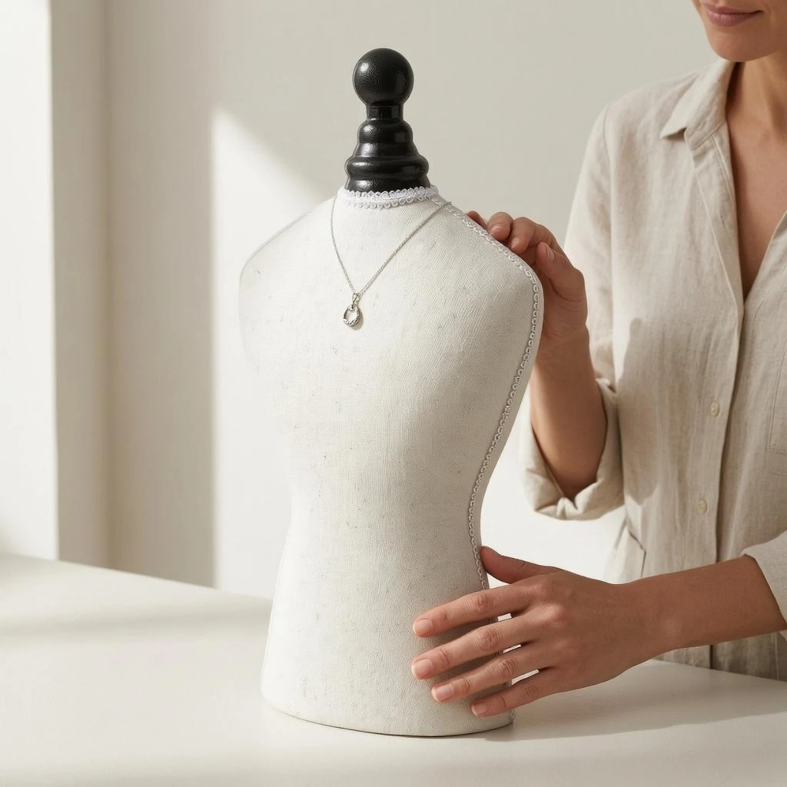 Necklace Display Bust Padded Linen Material Display Bust Human Torso Shape Tapered Waist