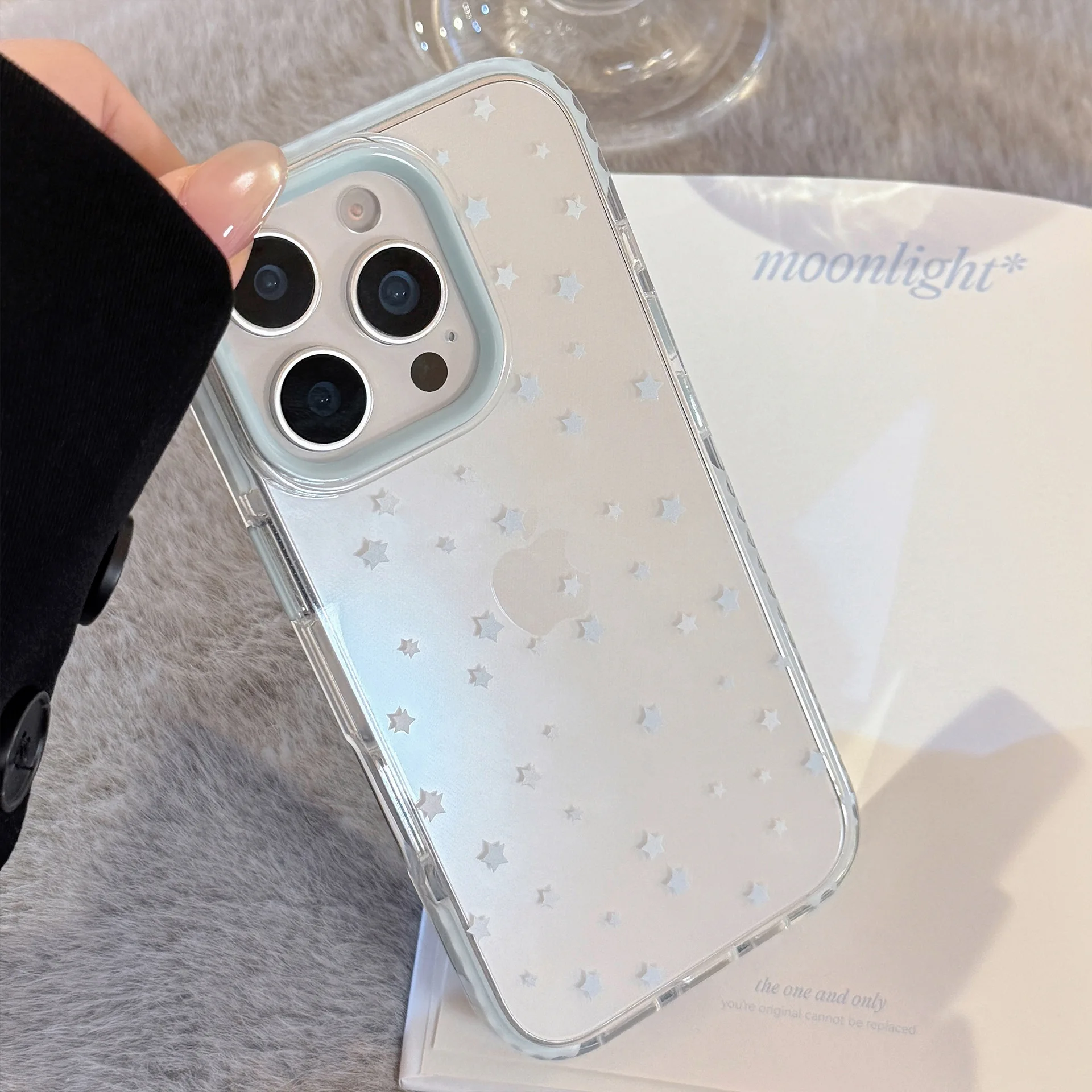 حافظة لهاتف آيفون 17 16 15 14 13 12 Pro Max بشاشة كاملة جديدة وبسيطة ونجوم زرقاء شفافة مضادة للصدمات #4