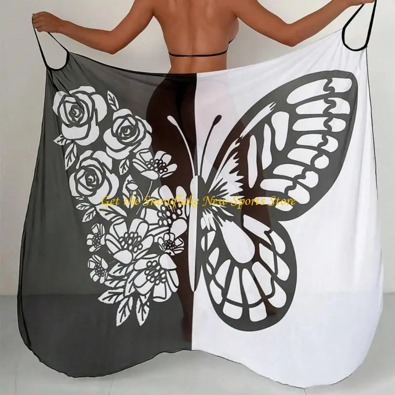 E56D Dames Beach Sarongs Sheer Cover Ups Gedrukte bikinis wrap rok voor badkleding