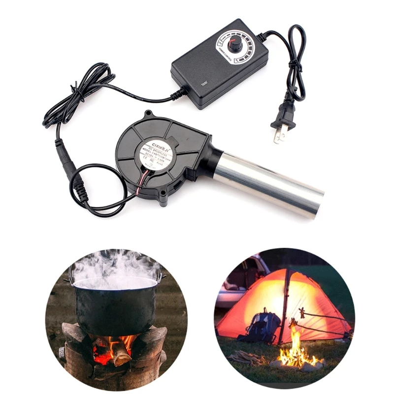 US Plug Speed-regulating Blower 12V Grill Stove Outdoor Mobile Portable with Small Air Collecting Duct Blower M76D