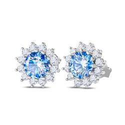 Blue Moissanite Stud Earrings for Women S925 Sterling Silver White Gold Plated Diamond Earring Ear Studs Wedding Fine Jewelry
