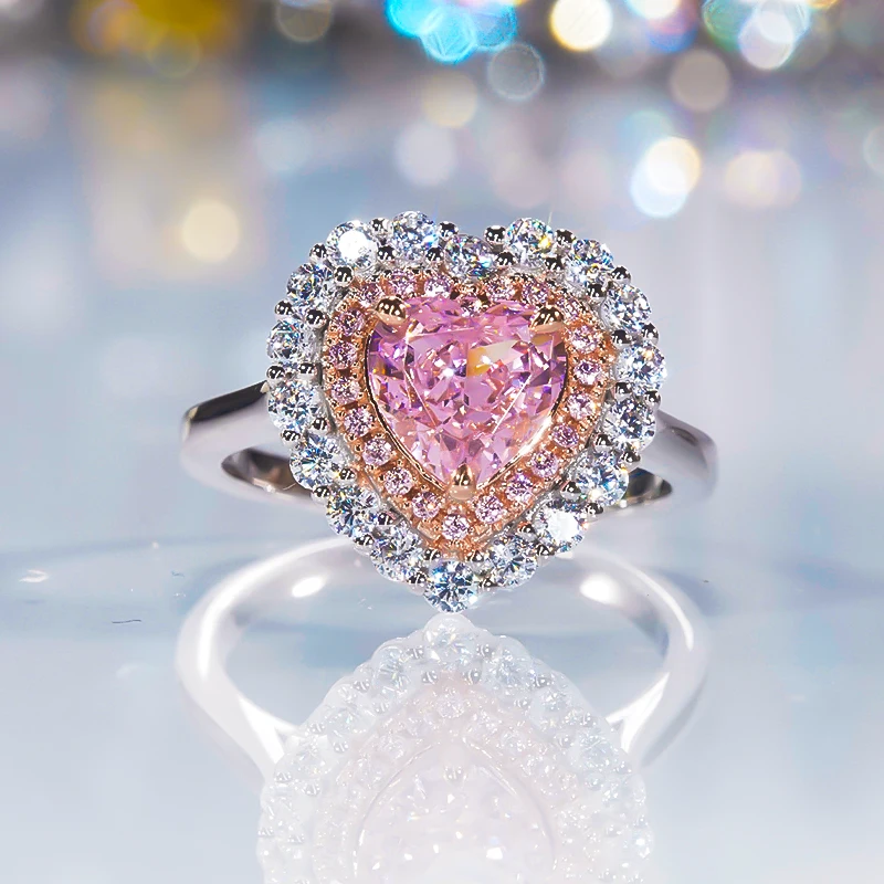 The Latest Fashion Pink Love Ring Female s925 Sterling Silver Heart Diamond Delicate Luxury Wedding Anniversary Fine Jewelry