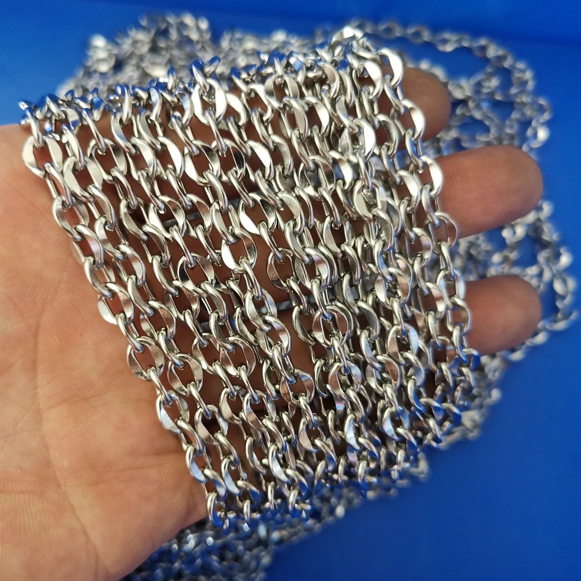 

5meter Lot 6.5mm Flat Oval Link Lips Chains Stainless Steel Jewelry Findings Jewelry Marking Chain DIY Necklace Bracelet Silver