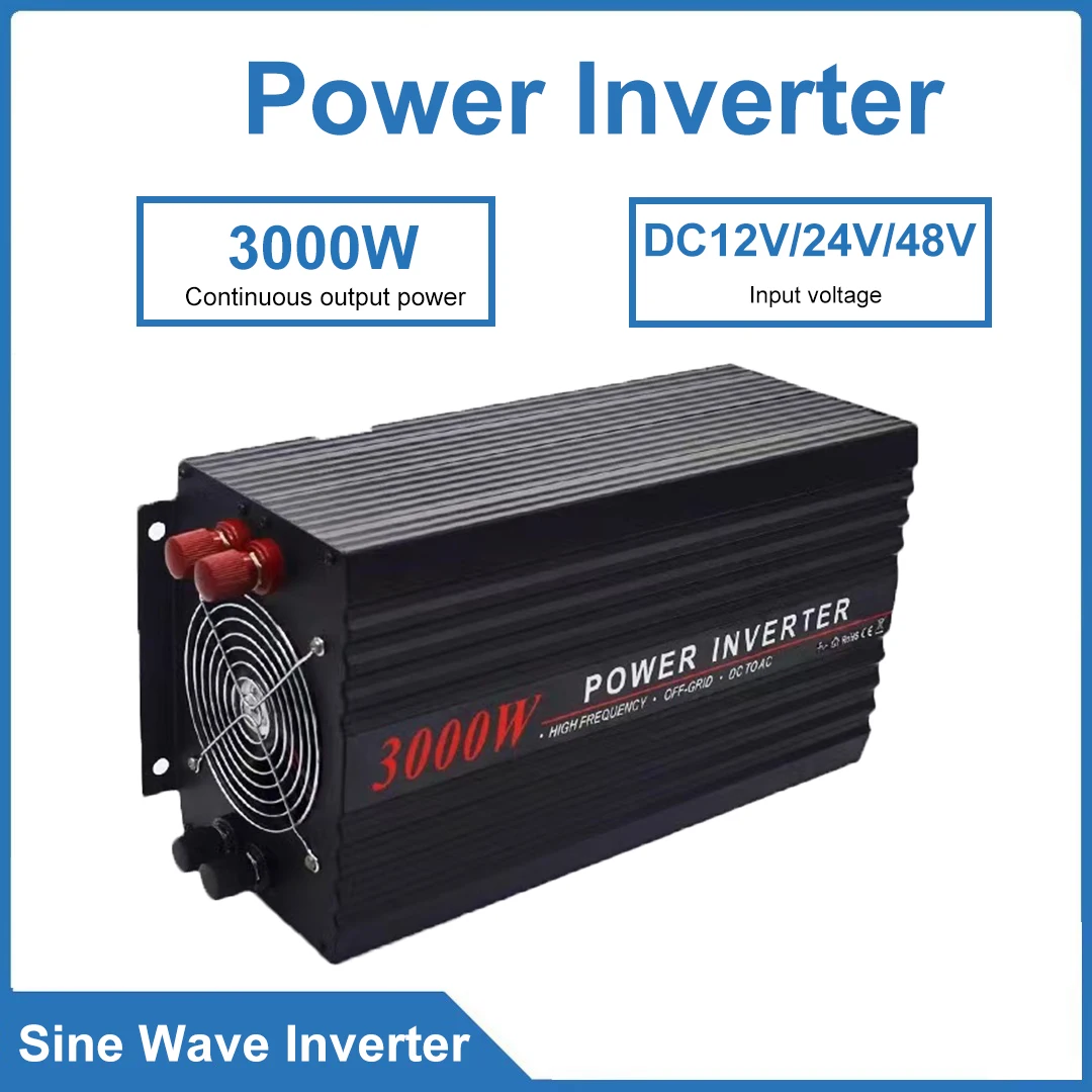 อินเวอร์เตอร์พลังงานคลื่นไซน์บริสุทธิ์ 3000W DC12V/24V/48V มีฟังก์ชันควบคุมแรงดันไฟฟ้าอัตโนมัติสำหรับเอาต์พุตของอินเวอร์เตอร์