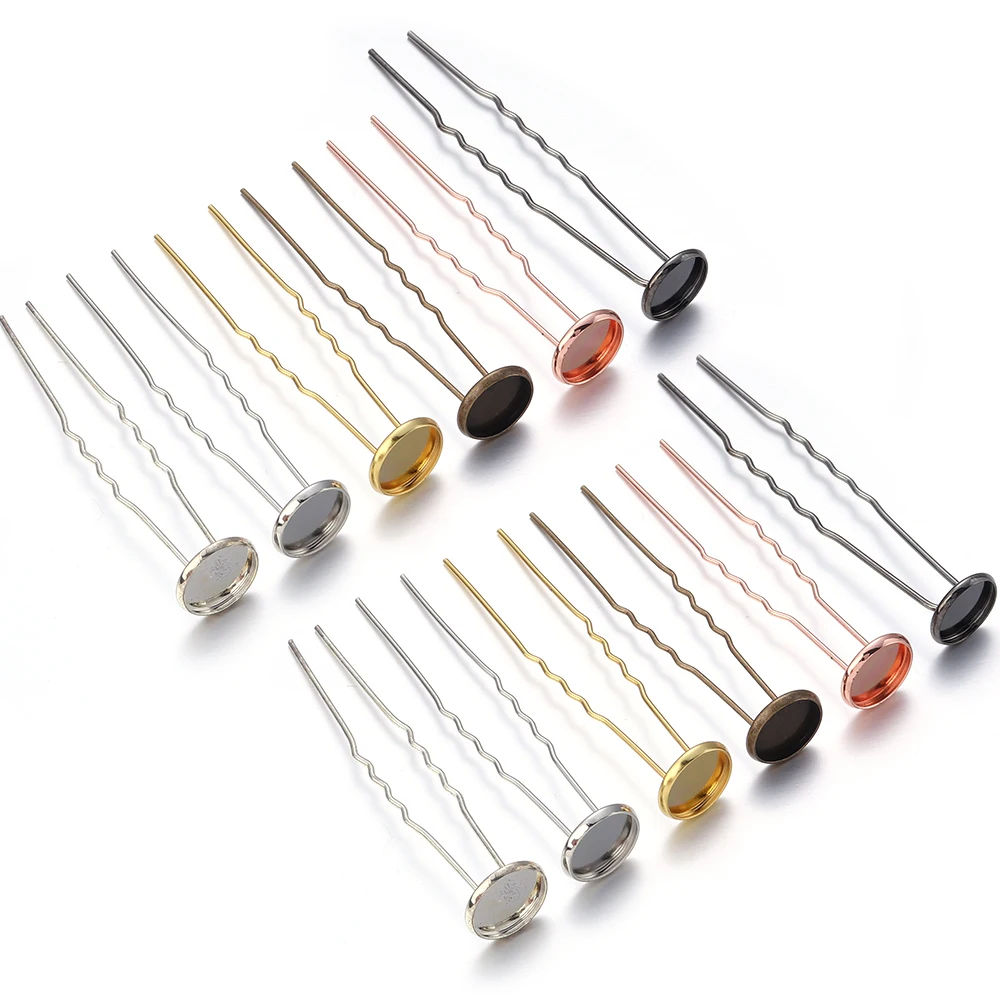 10pcs/lot U Shape Hair Pins Hair Sticks Metal Cabochon Base Tray Hairpins For Head Jewelry Making DIY Women Hair Accessories