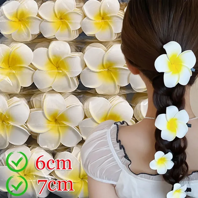 6pcs Plumeria Flower Hair Clips for Women Hairpins Girls Side Bangs Clips Flower Barrette Hawaiian Party Bag Hat Accessories