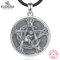 Eudora 925 Sterling Silver Pentagram Necklace Vintage Witch Knot Cat Amulet Pendant witchcraft Jewelry Party Gift for Man Women