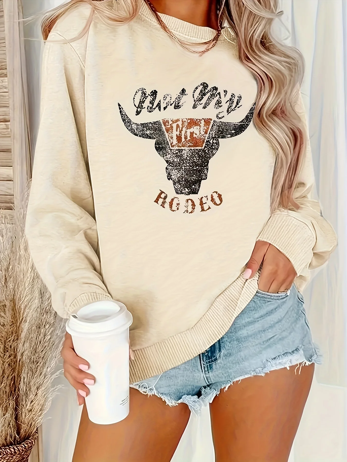 

Женская одежда больших размеров, осенне-зимний новый стиль, утолщенный пуловер в рубчик с круглым вырезом на флисовой подкладке, толстовка с принтом