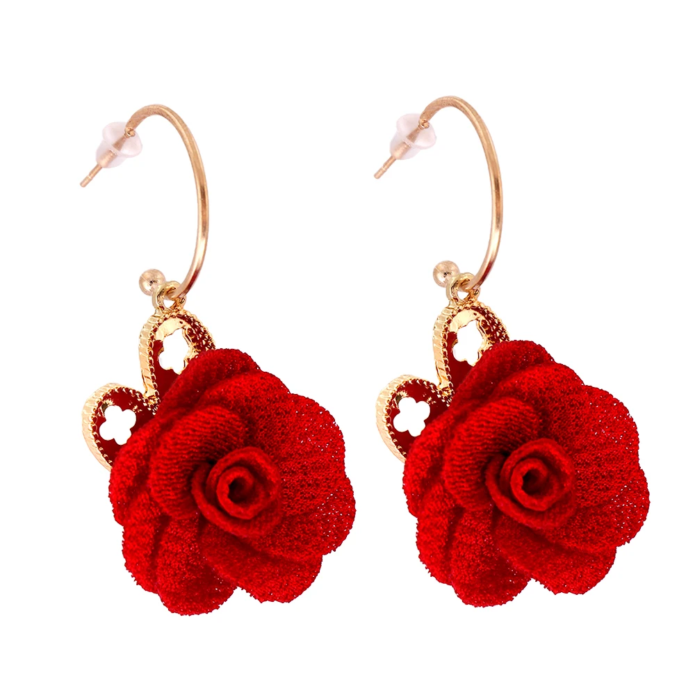 Juran Wholesale Fashion Flower Handmade Drop Earrings Crystal Red Rose Flower Stud Earring For Women Party Jewelry 24 Styles