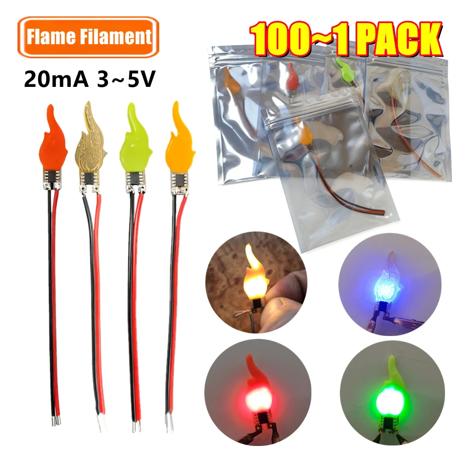 100~1 PACK LED Flame Filament 3V 5V DIY COB Candles Lamp with Packaging Flickering Flame Decoration Light Bulb Diode Accessories
