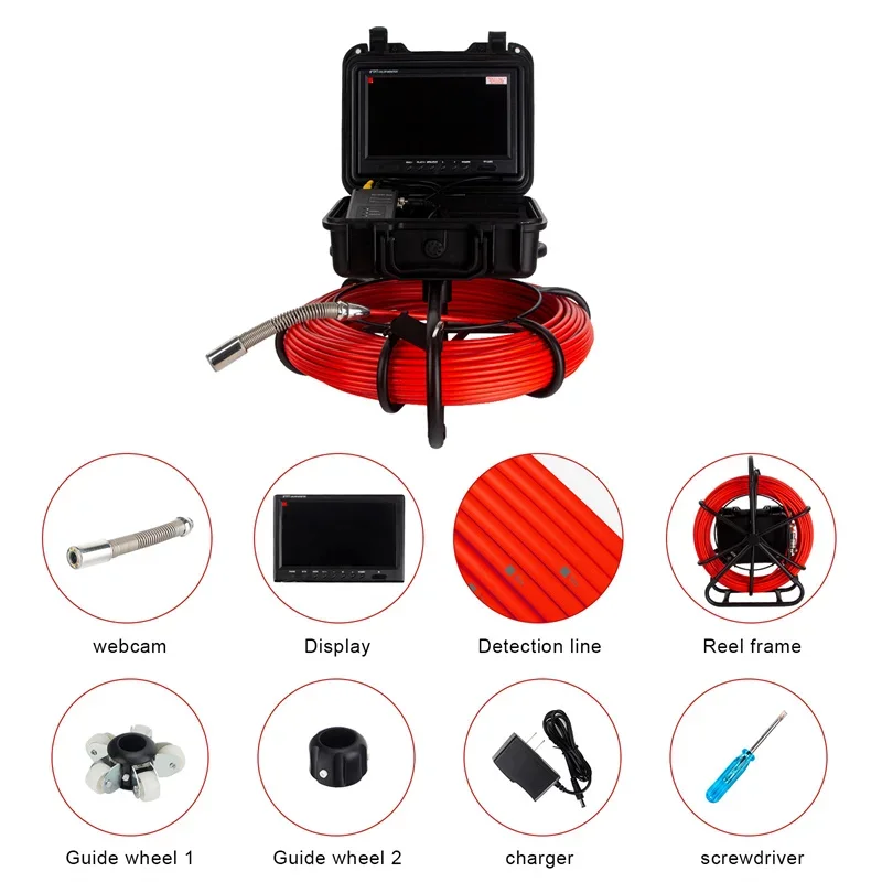 Water Leak Detector Industrial Flexible Borescope Borewell Borehole Drain Push Rod Surveillance Pipe Line Inspection Camera