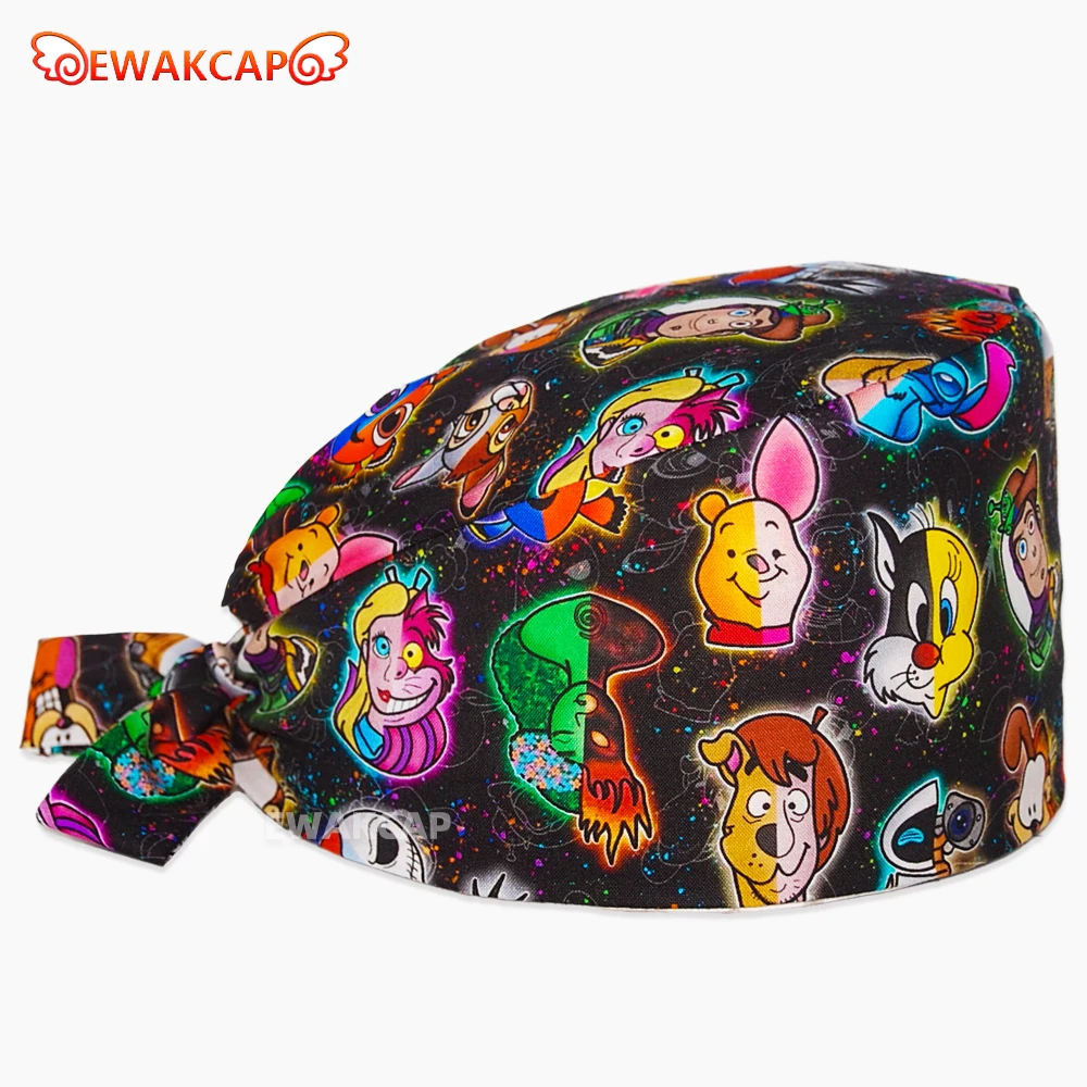 Women man Printed Surgical Scrub Cap Medical Nursing Hats Operating room Working Hat Laboratory Pet Clinic Dental Working Caps