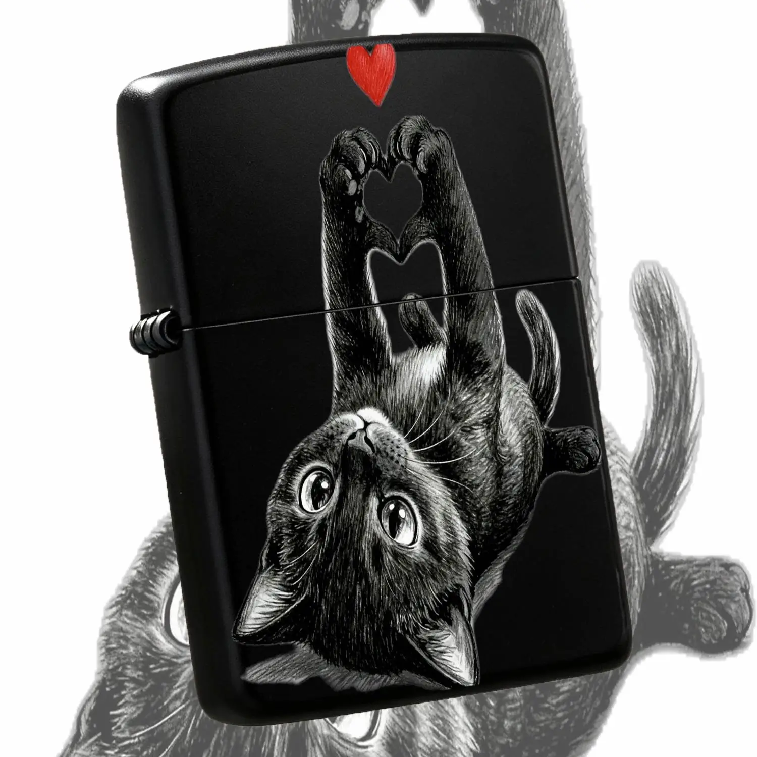 Cute Black Kitten Making Heart Gesture Portable Lighter Lovely Red Heart Adorable Pattern Practical Item for Daily Travel Gathering Dating Gift for Friends Family Suitable for All Scenarios Delic A Humorous And Interesting Lighter