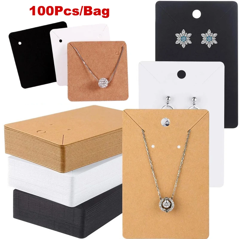 100pcs/Pack Kraft Paper Earrings Necklaces Display Card Jewelry Packaging Card Self-Seal Packaging Cardboard Hang Tag Card