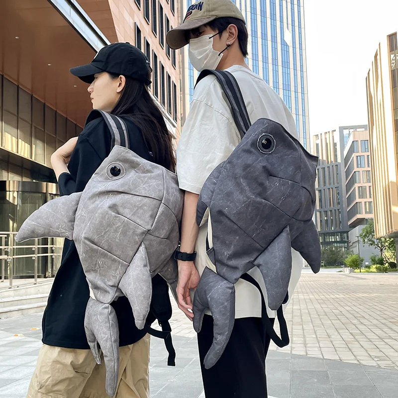 Mochila divertida con forma de tiburón ballena para hombre y mujer, bolsa de viaje duradera de gran capacidad, bonita mochila de dibujos animados