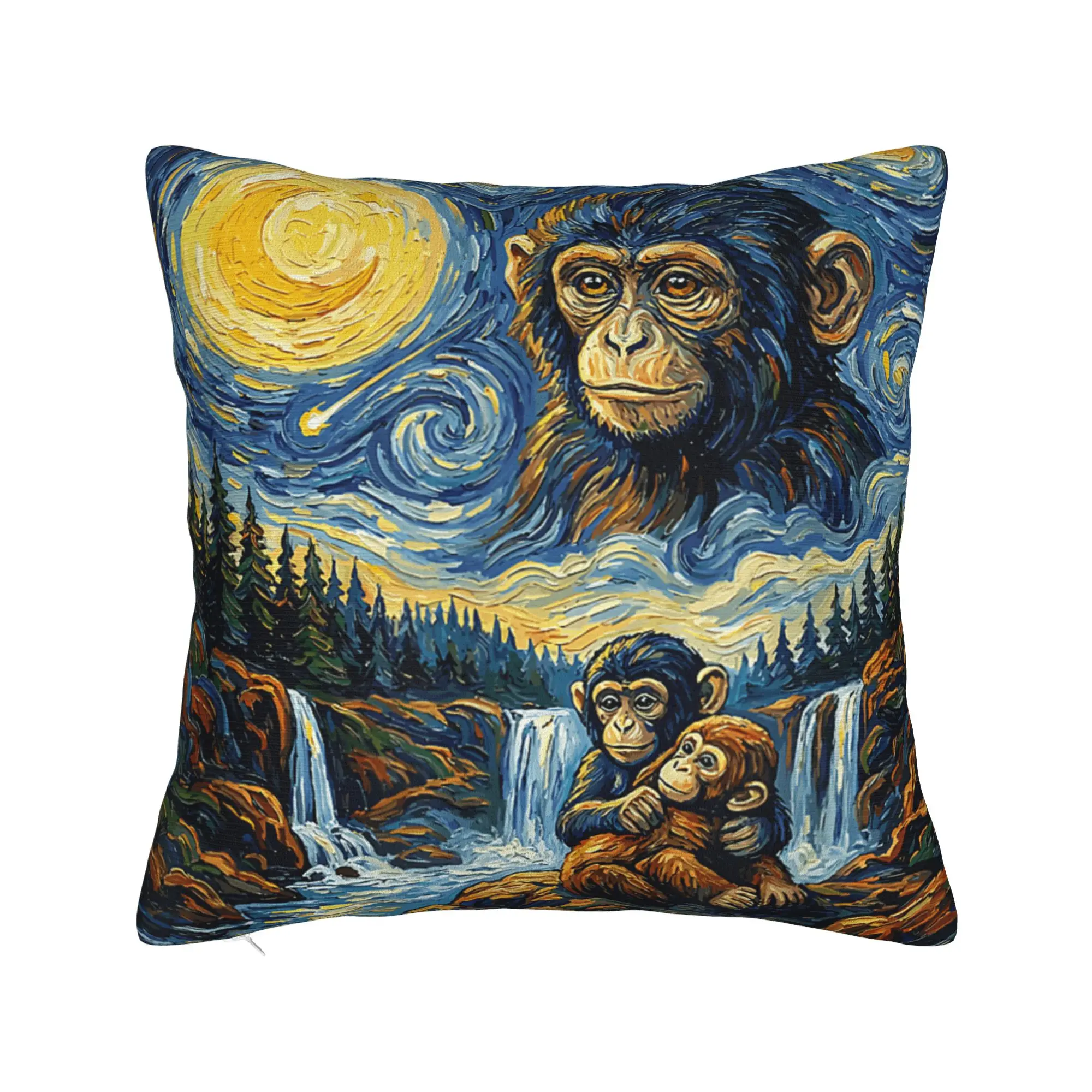 Pillow Cover Starry Night Monkey Punch Cute Baby Japanese Macaque Art  Cute Funny Pillow Case For Living Room Bed Pillowcases
