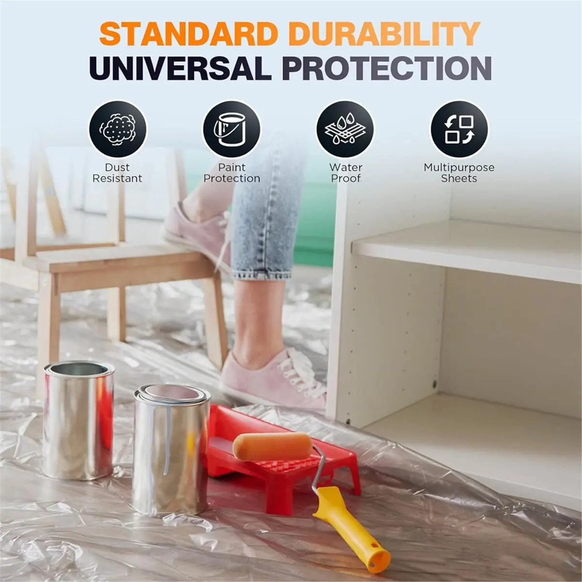 BHBL 12 X 9 Ft Plastic Drop Cloths (6 Pack) - Disposable Painter'S Sheeting & Tarps for Painting, Waterproof Furniture/Couch