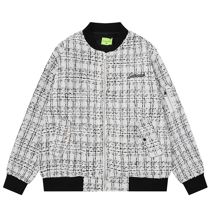 

Мужские и женские твидовые клетчатые куртки-бомберы, уличная одежда, свободное пальто на молнии, повседневные модные пальто, верхняя одежда, осень-зима 2025 г.