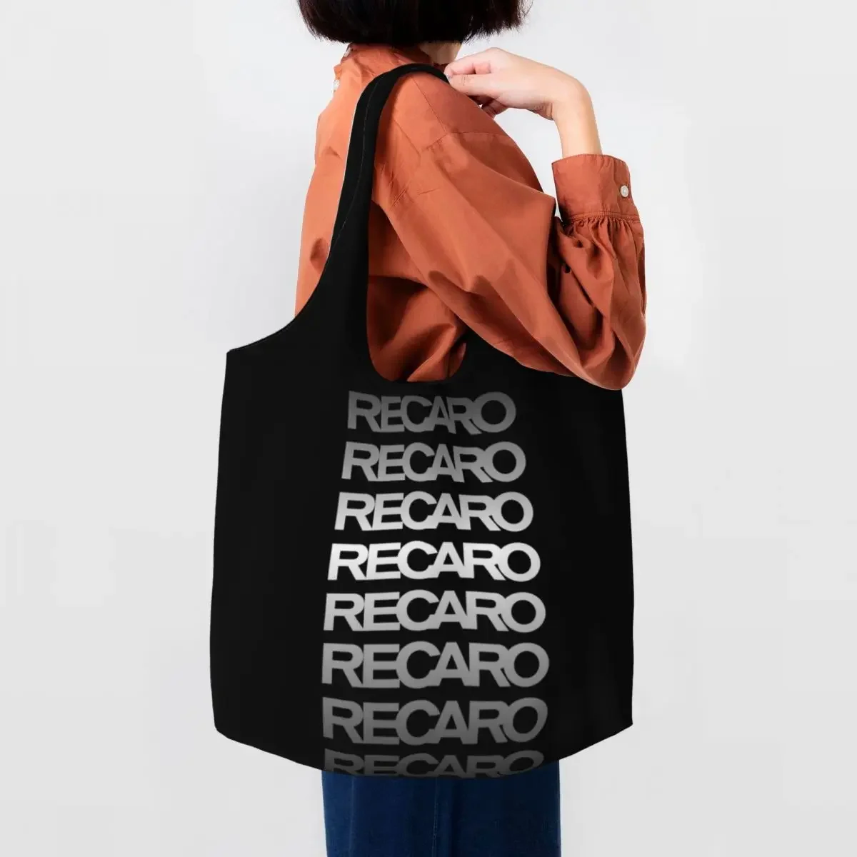 Recaros Logo Groceries Tote Shopping Bag Women Kawaii Canvas Shopper Shoulder Bags Big Capacity Bag Photography Handbags