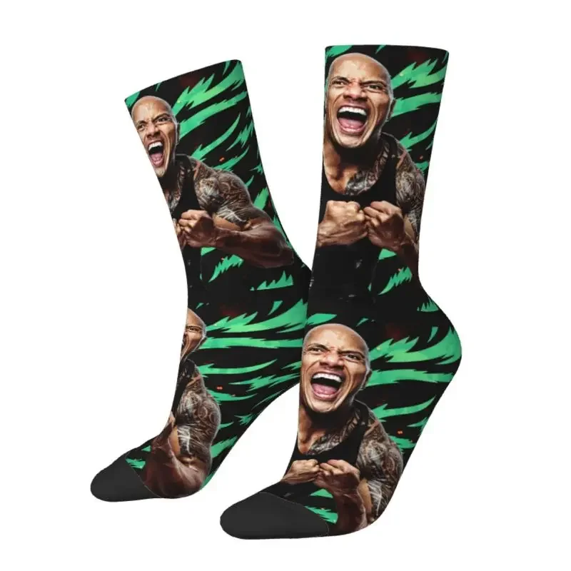 Novelty Print The Rock Face Dwayne Socks for Women Men Stretch Summer Autumn Winter American Actor Johnson Crew Socks