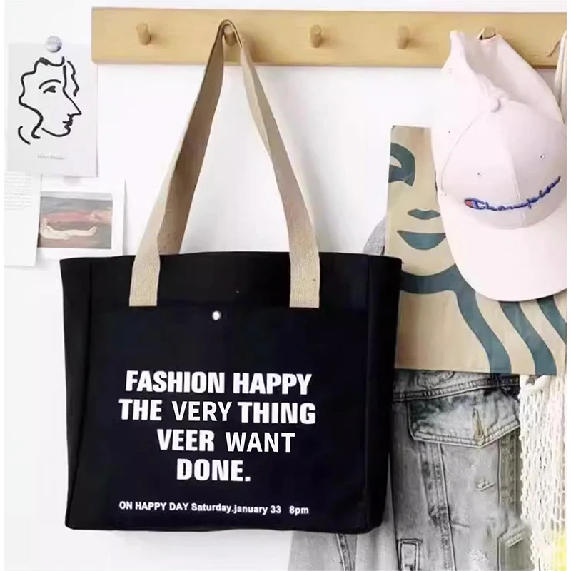 Women S Casual Letter Canvas Shoulder Bag Simple And Fashionable Tote Bag