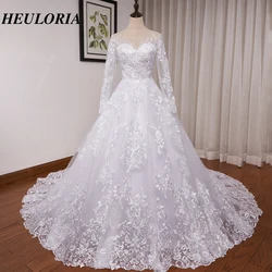 Heiloria-vestido de novia de princesa, traje de baile de manga larga, escote Corazón, talla grande, encaje con cuentas, tren de corte