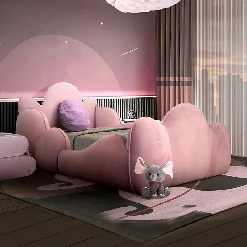 Princess bed antifouling fabric bed single  cute girl bedroom light luxury bed