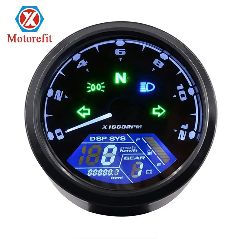 

12000RPM Universal Motorcycle Speedometer Night vision LCD Dial Odometer LED digital indicator Tachometer Fuel Meter Gauge 5.04