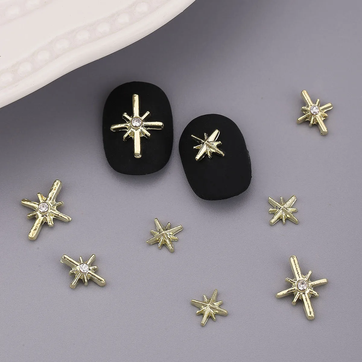 Rhinestone unha patch com estrela, estilo simples, estilo japonês e coreano, decoração de unhas, liga, 20 unid